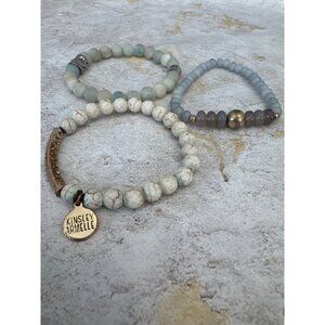 Kinsley Armelle Sunset Bracelet 3 Stack Jasper Amazonite Beads Earth Tone Boho